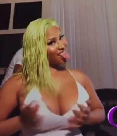 Nicki Minaj playing with her absolute massive tits
