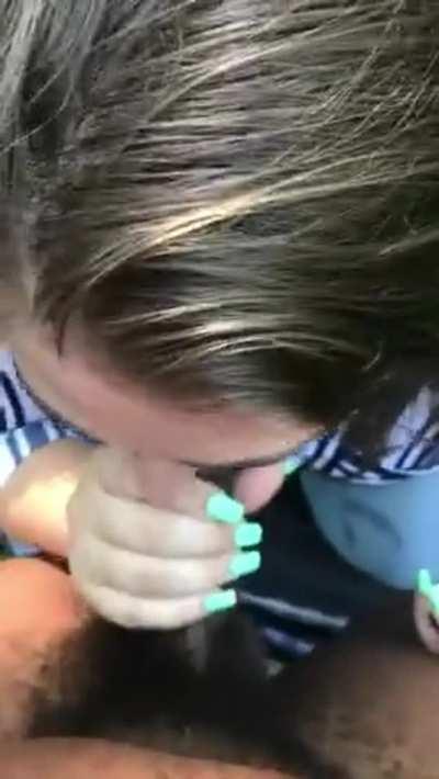 Slut sucking a bbc outdoor while talking with hubby on the phone