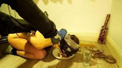 Eating dinner kneeling on the floor whilst being used as Sir’s footstool