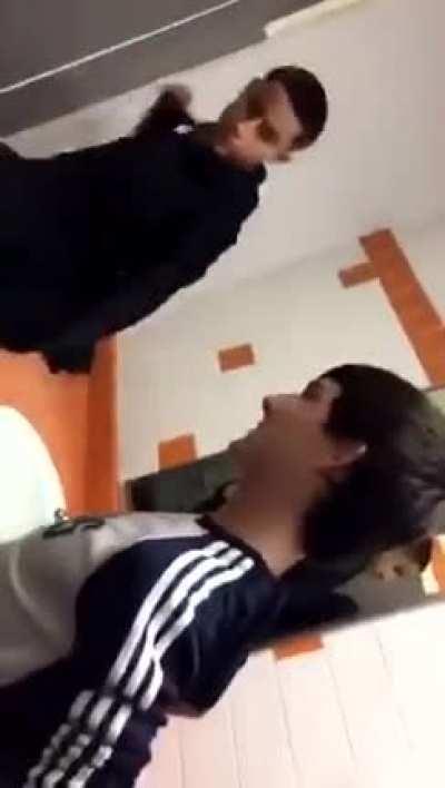 Cocky kid gets KO'd and ends up in the halo 3 death position