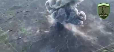 ru pov. Large explosion blows up Ukranian military vehicle, near Svatovsky.