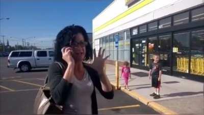 Racist lady drops multiple N-bombs during a freakout in front of Dollar General
