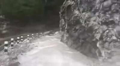 PSA: Use your wipers when driving through a waterfall that has caused the other road to become a river leading to another waterfall