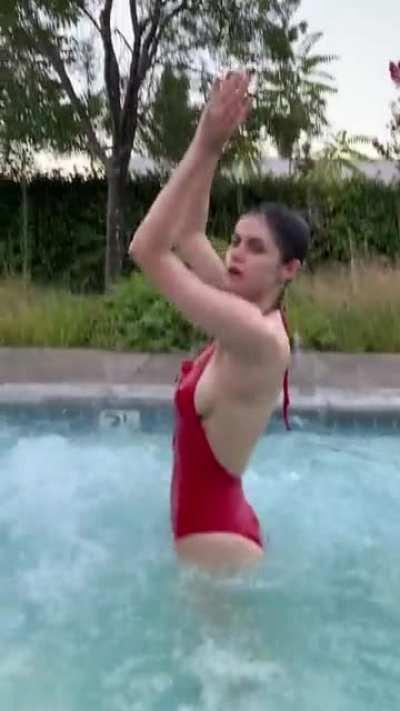 Red bikini in the pool