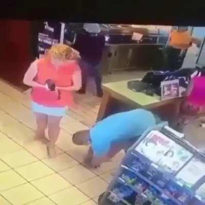 Guy tries to get an upskirt shot, woman notices, he pretends to tie his shoe even though he's barefoot