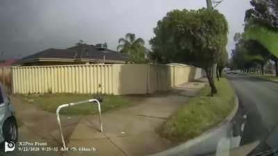 Impatient driver gets the shopping knocked out of them. Scores a goal.