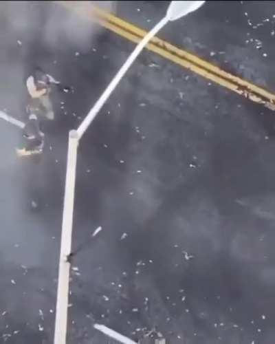 Behind the scenes of the film ‘Tomorrow War’ shot from a hotel balcony.