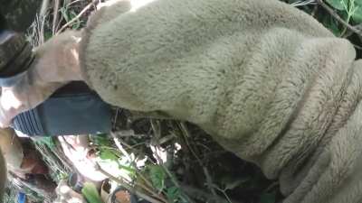 Ukrainians from the 120th Special Intelligence Group waiting for evacuation while receiving artillery fire. Village of Novotoretsk, Donetsk Region. July 2025.