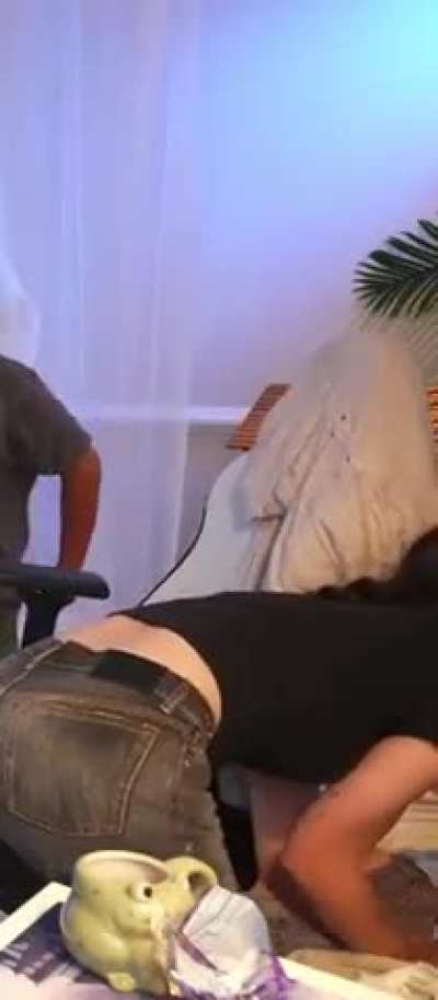 Bending down in jeans