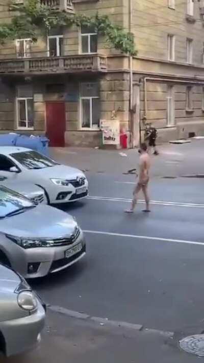 Trying to act cool by being naked in public