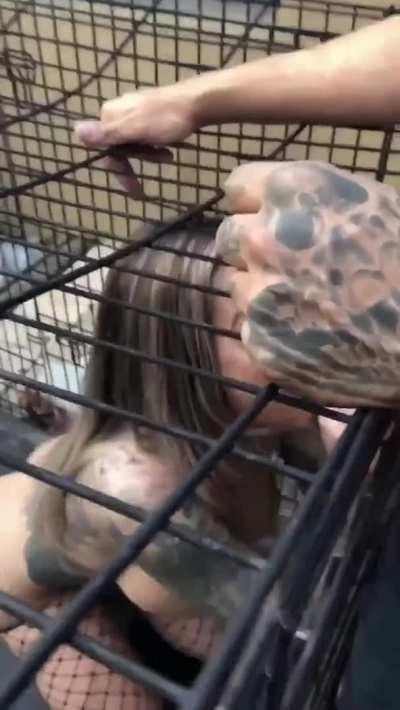 Pissing in Karma Rx’s mouth in her doggy cage ☺️