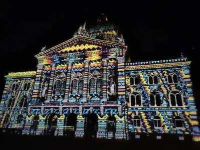 Light Show at the Bundeshaus in Bern, Switzerland