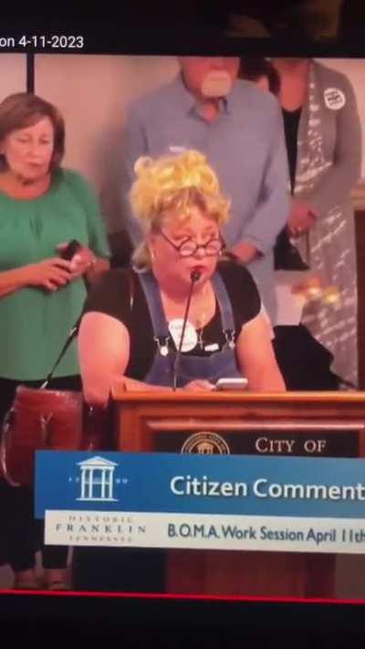Former SNL cast member Victoria Jackson speaks against gay pride parades at the Franklin City Hall, Tennessee: 