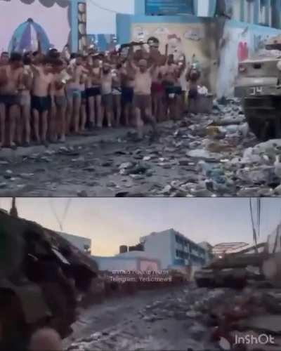 One thing is sure, Israel does not control Hollywood..... These are two different scenes, they are forcing civilians to act, this feel surreal.