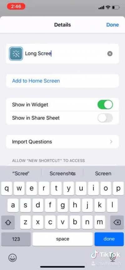 iPhone shortcut to make easy long screenshots.