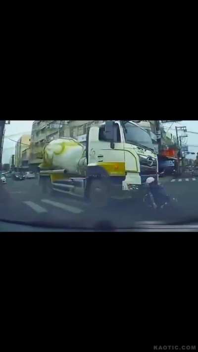 Truckers can't see you when you're that close, man.