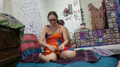 Flashing you my hairy bush while I wear this cute dress