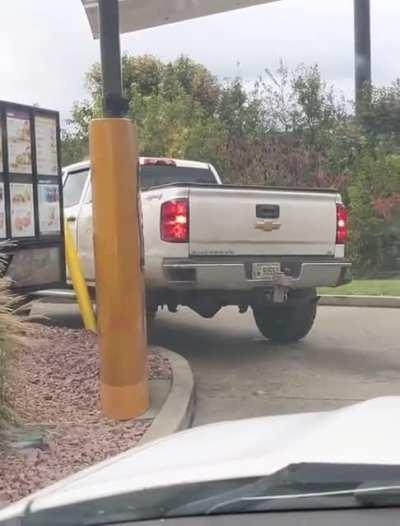 Truck freak takes out barrier in drive through