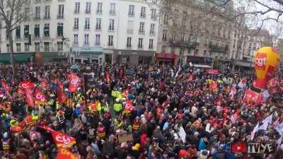 A general strike was called in France today. And well over a million people are in the streets at over 200 protests across the country. Teachers, transport workers, garbage collectors, and gas and electric workers and more are all on strike today.