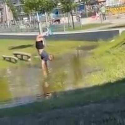 Trying not to get the shoes wet