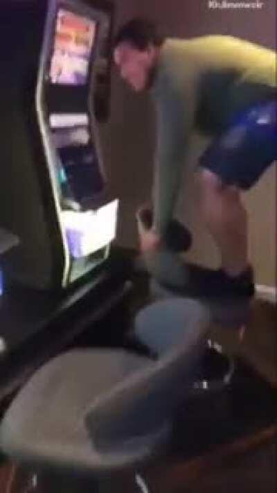 Doing a back flip from a casino chair