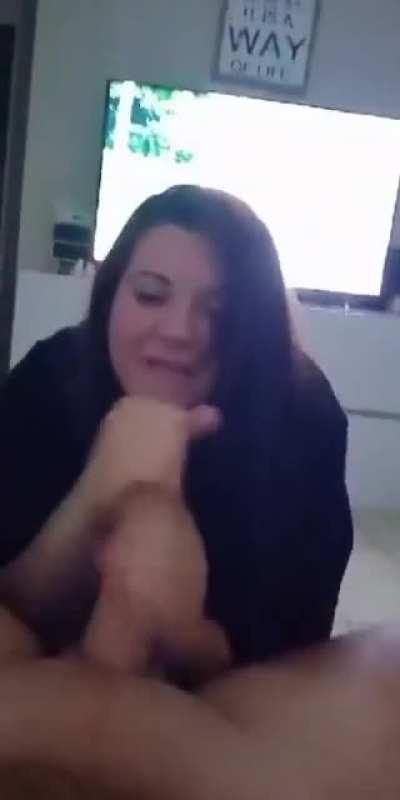 Chubby White Girl has fun sucking a Big Arab Cock