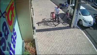 That's why you shouldn't ride a bike on the sidewalk