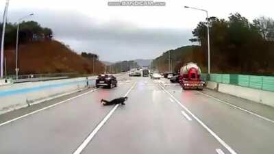 Getting out of your car near a black ice pileup