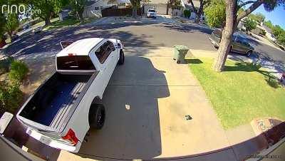 Trying to follow mom with his little RC