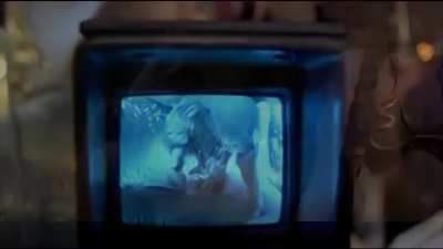 Behind the scenes Slave Leia sits regally in front of Jabba