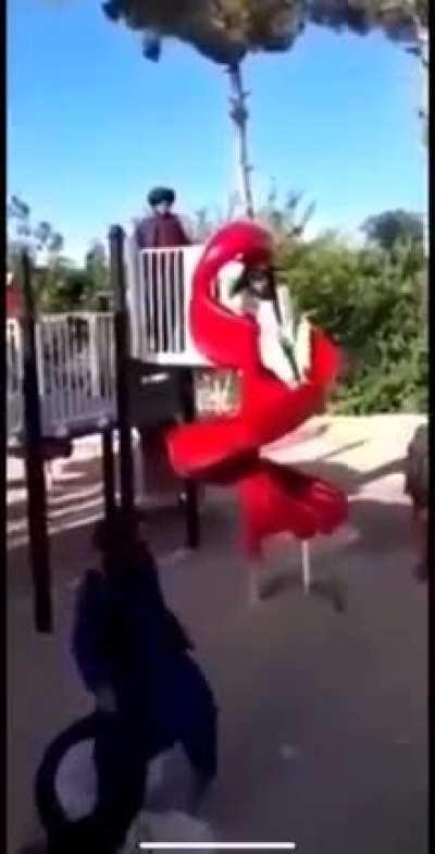 Taliban inside a playground in Helmand, as the village fighters advance further into the cities, they see things like this for the first time