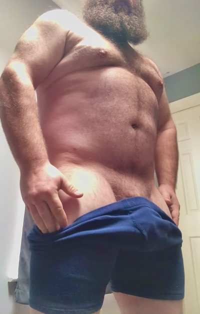 Your friends dad caught you staring at his bulge. Stay hidden and watch or join him?