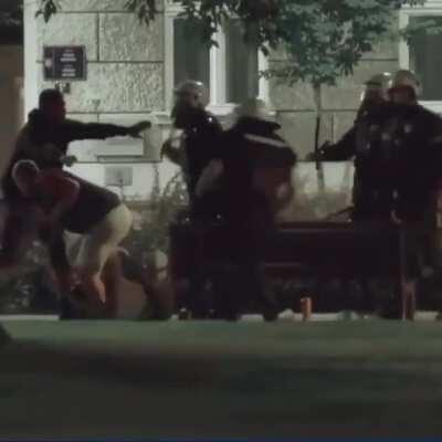 Police brutally beating civilians in Serbia who are sitting on a bench and not even participating in current protest against the president of Serbia(Aleksandar Vučić) in Belgrade.