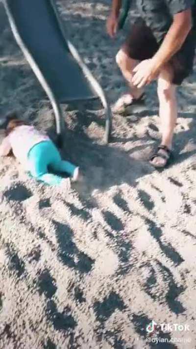 Slides + stepdad reflexes = baby head go bonk