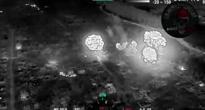 RU POV: Night views of Thermobaric Glide Bomb strikes on UAF positions in Vovchansk.