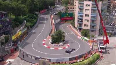 Bottas drifting around the hairpin at last year's Monaco Qualifying