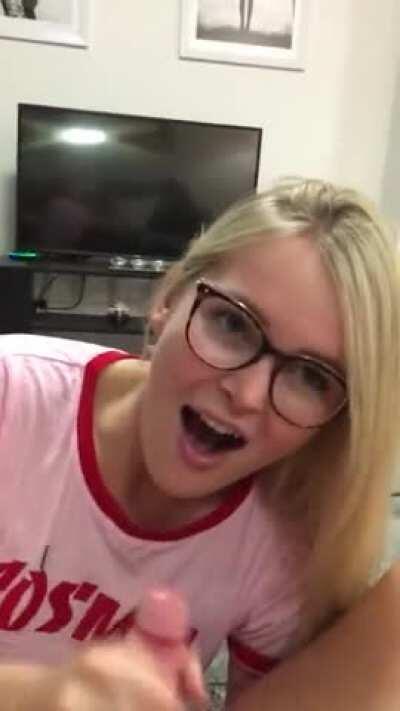 Nice BJ And Handjob From Blonde With Glasses