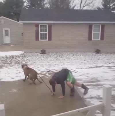 WCGW if I walk my dog on an icy driveway wearing rubber boots?