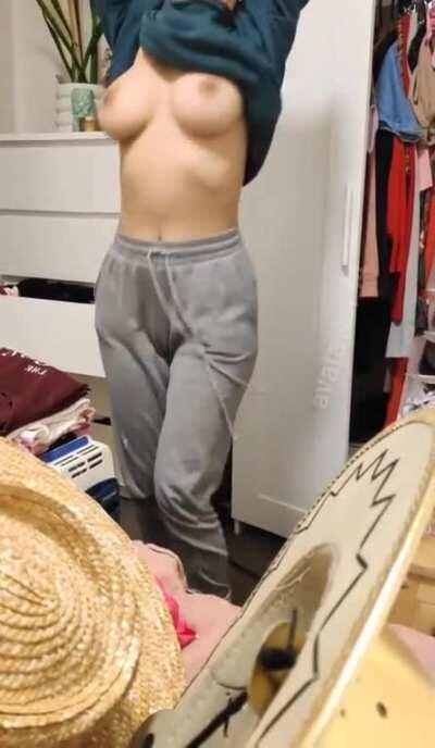 Busy tidying my room but there's always time for a titty drop 💋 (OC)