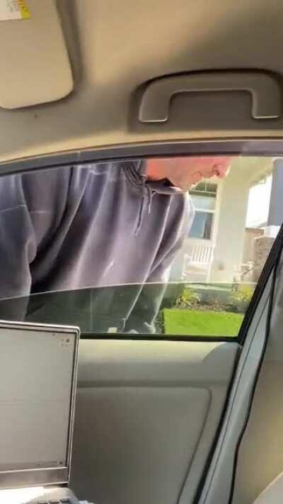 This guy harassing me while I’m closing an order after working at his neighbors house, He didn’t like me parked in front of his.