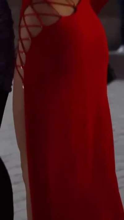 closeup in Red dress