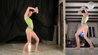 Getting rid of the shorts to dance in bra and panties