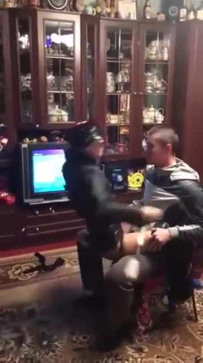 Wife hired stripper for her husband's birthday, while other family members watching and kids playing around