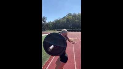 In tight shorts while lifting