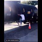 Idiot trying to parkour on a train