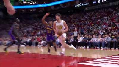 [Highlight] Alperen Sengun hits Hachimura with the hesi then draws the foul as he throws down the slam