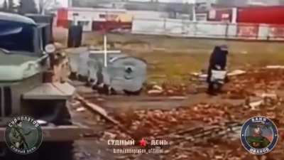 Russian FPV drone waits for an old lady to leave before striking an abandoned Ural 4320
