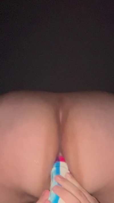 Getting deeper down my first horse dildo, put on a condom for fun :)