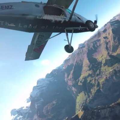 Skydiving into a diving airplane