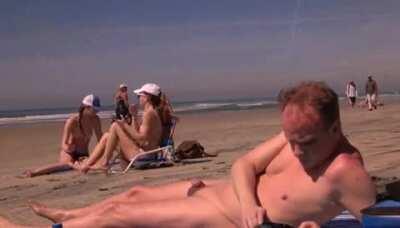 Laughing at a small dick on the beach